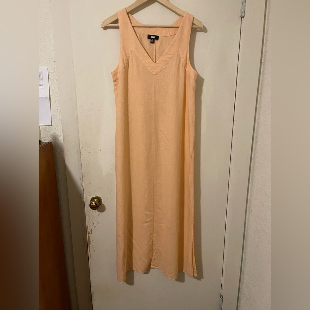 DNKY linen blend peach maxi dress‎ Sz Sm L Lagenlook Oversized Loungewear
